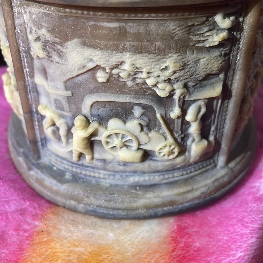 Vintage Incolay stone La Vie village scene  jewelry box